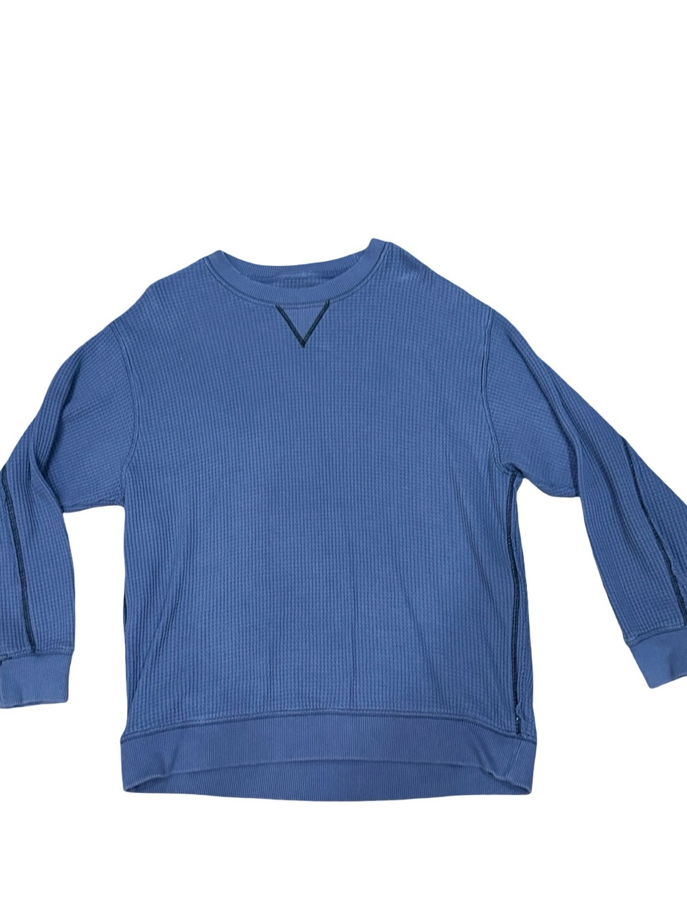 💙 Aerie Blue Waffle Knit Thermal Crewneck Top V-Stitch Size Medium - Picture 2 of 10